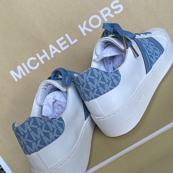 MICHAEL KORS POPPY STRIPE LACE UP NAPPA FAUX LEATHER CHAMBRAY WMNS - Picture 15 of 16